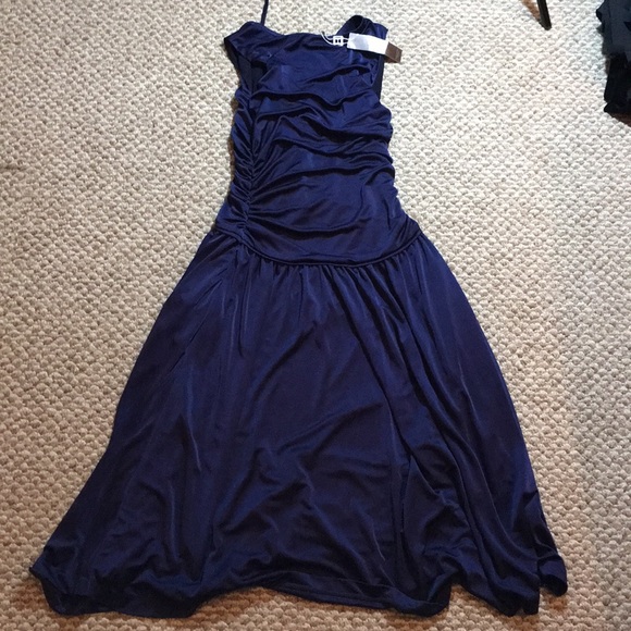 Halston Heritage NWT Navy Shirred Midi Dress - Picture 7 of 7